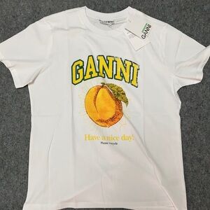 Ganni White Tee with Yellow and Green Print